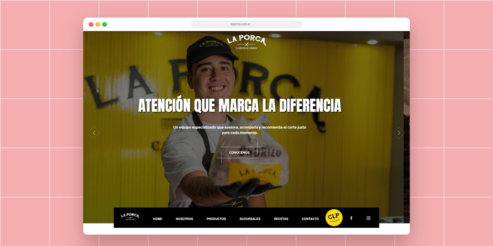 Sitio web de La Porca en una ventana de navegador