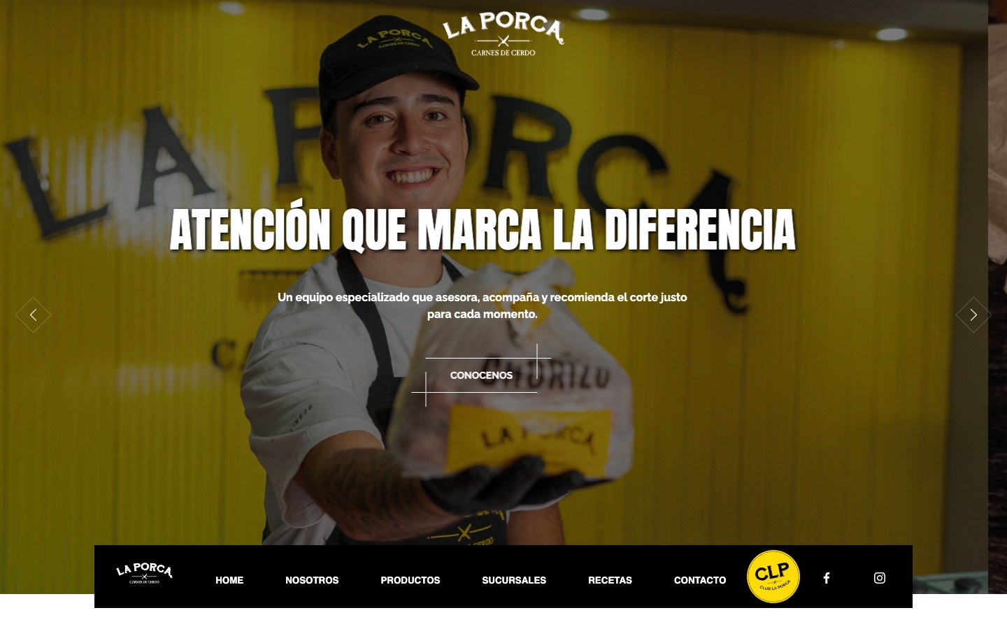 Página de inicio del sitio de La Porca