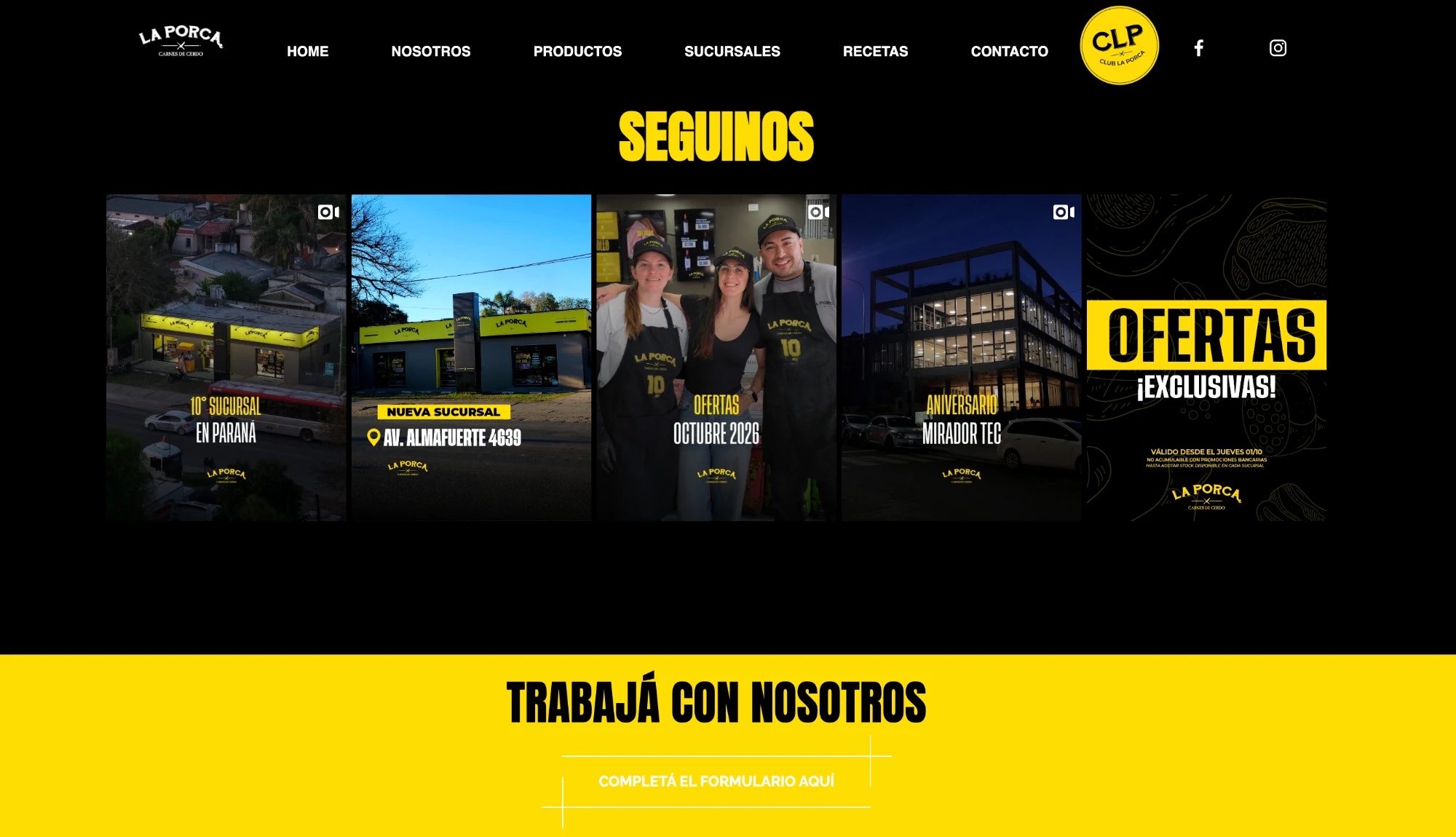 Sección Seguinos con publicaciones de Instagram en el sitio de La Porca