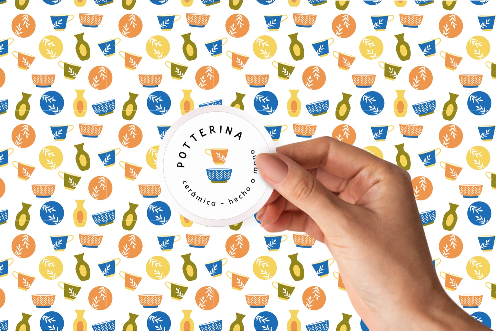 Sticker circular de Potterina sobre el patrón ilustrado