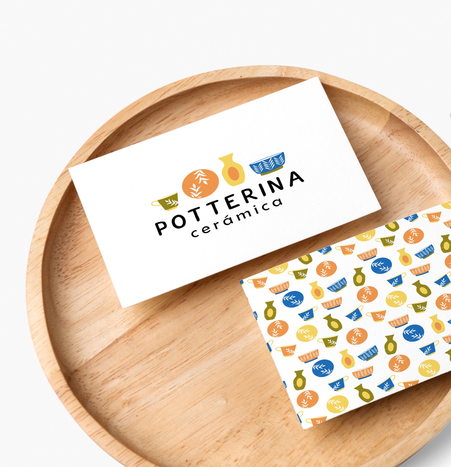 Tarjetas personales de Potterina con logo y patrón