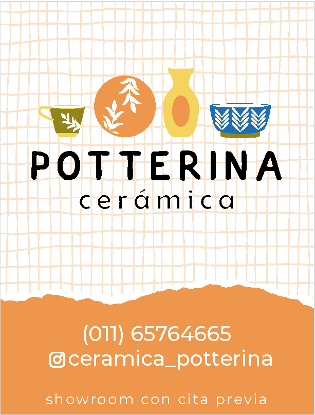 Tarjeta de Potterina con teléfono, Instagram y showroom con cita previa