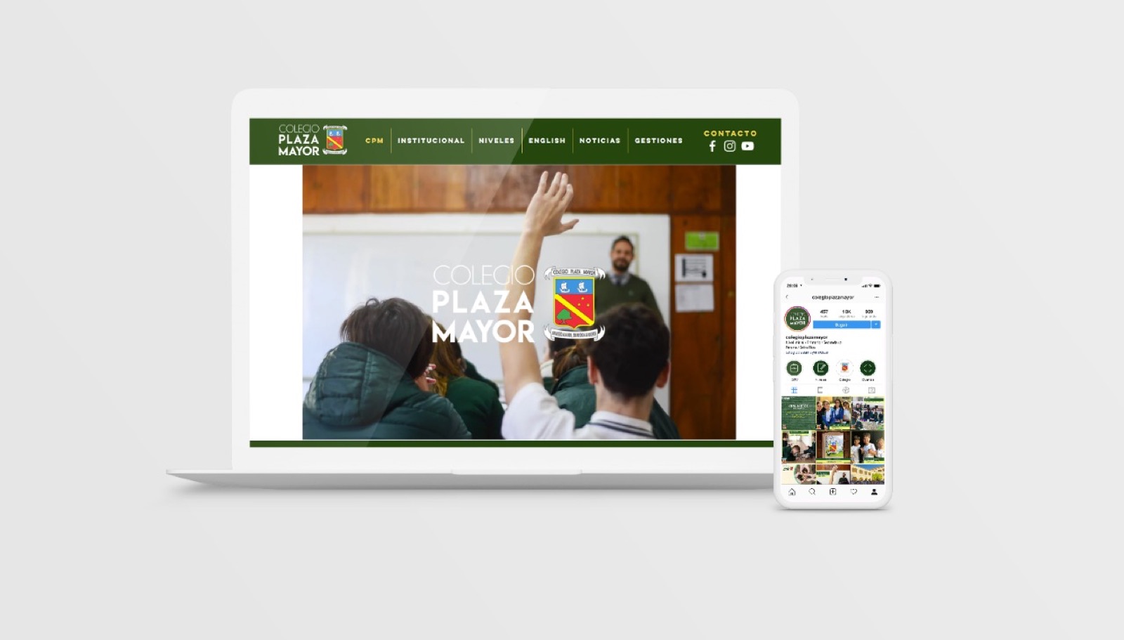 Página web del Colegio Plaza Mayor en notebook y celular