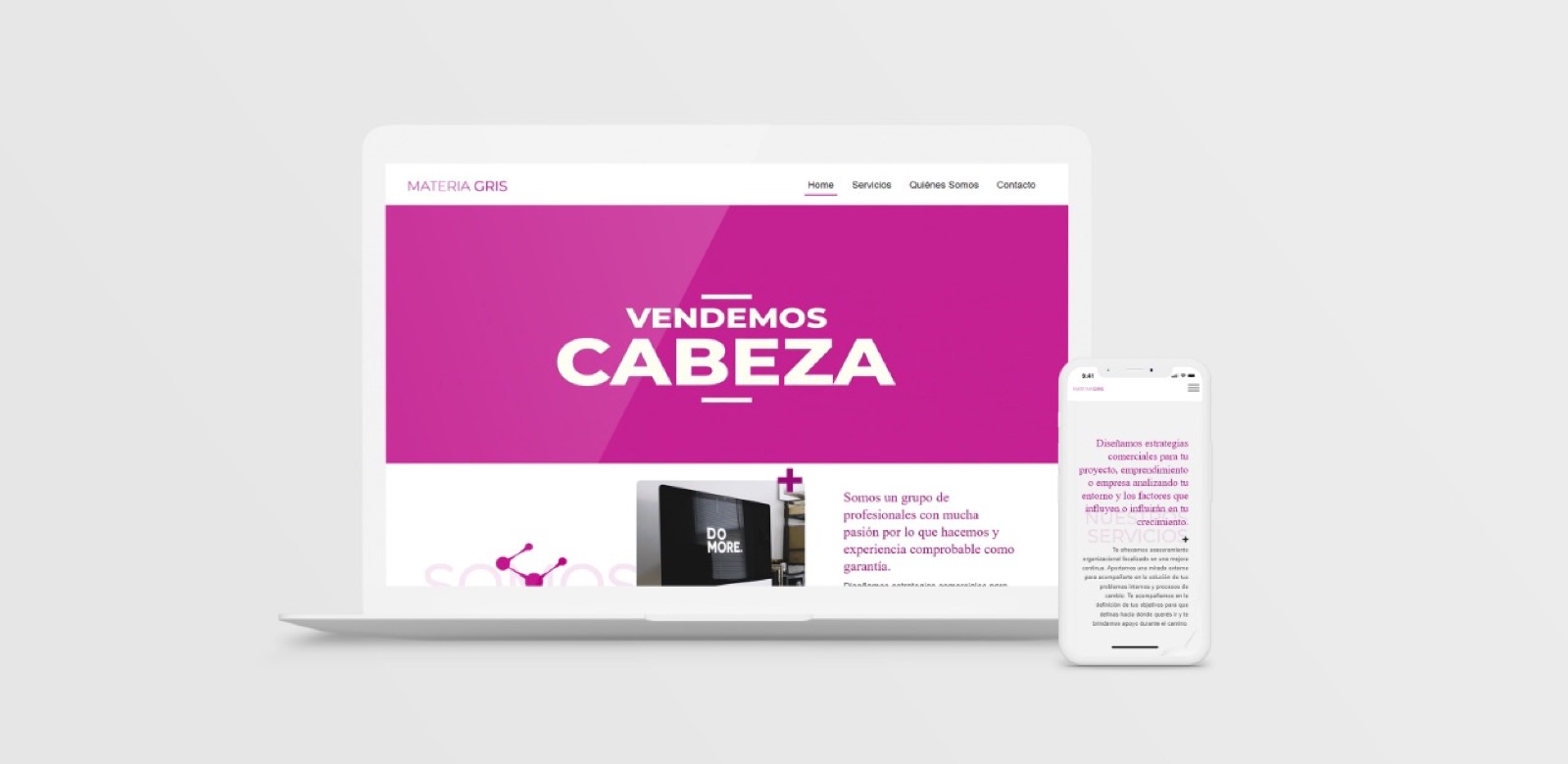Sitio web comercial en notebook y celular